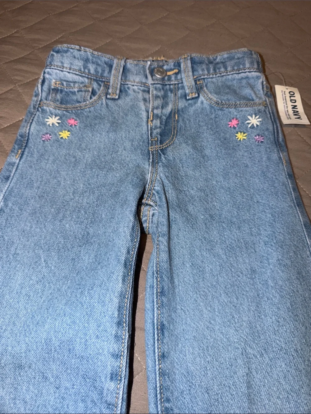 Old Navy Light Blue Kids Denim Jeans with Multicolor Flower Embroidery